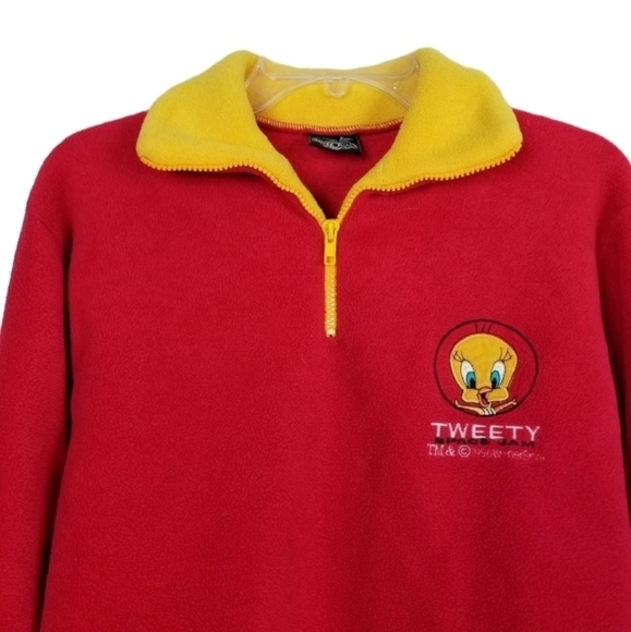 Warner Bros. Tops - Vintage Tweety Bird Fleece Pullover Space Jam Warner Bros 1996 Quarter Zip